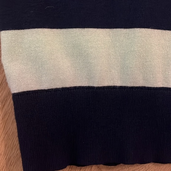 Talbots Mint Green/Navy Lightweight Striped Sweater Pleated Trim Cuffs Medium - Picture 4 of 6